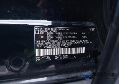 2021 Toyota Venza Le from USA, damaged, VIN JTEAAAAHXMJ024507